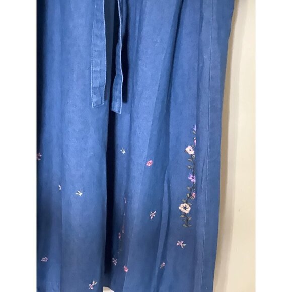 MODEST Dress XL  Denim  Floral Embroidery Long Sleeve Button-Up - Picture 9 of 12